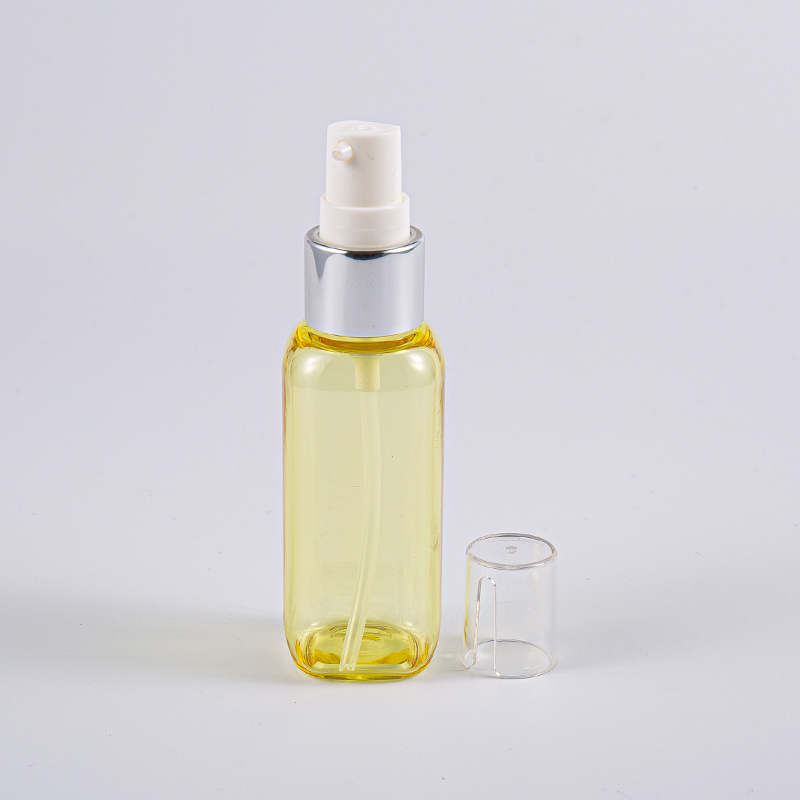 Úsáid Taisteal 50ml Buidéal Cruth Cearnóg Petg Le Caidéal Úsáid Taisteal 50ml Buidéal Cruth Cearnóg Petg Le Caidéal